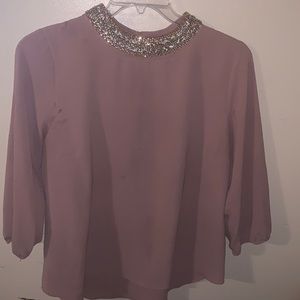 Rose Gold Blouse with a Rhinestone Bling collar.